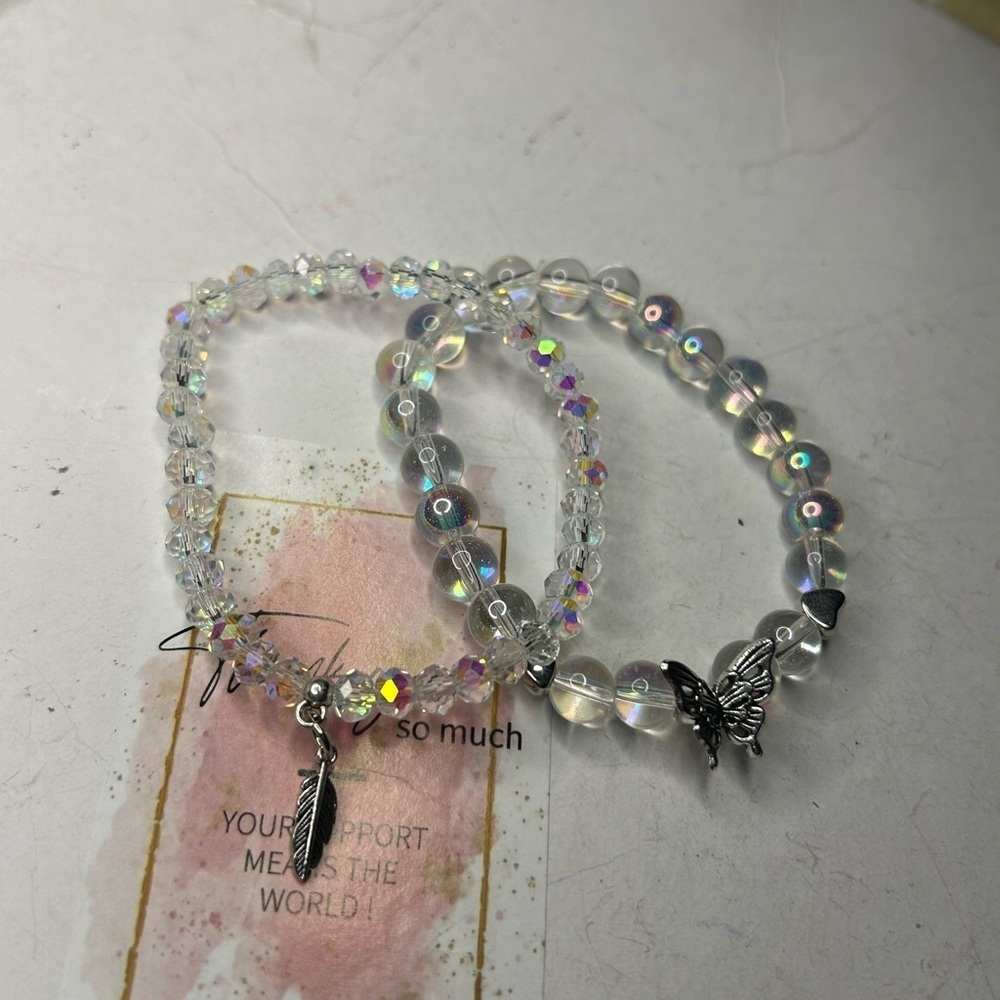 Clear Crystal & Opalite Butterfly Bracelets